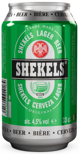 Cerveza Shekels 4,5% lager española para exportación