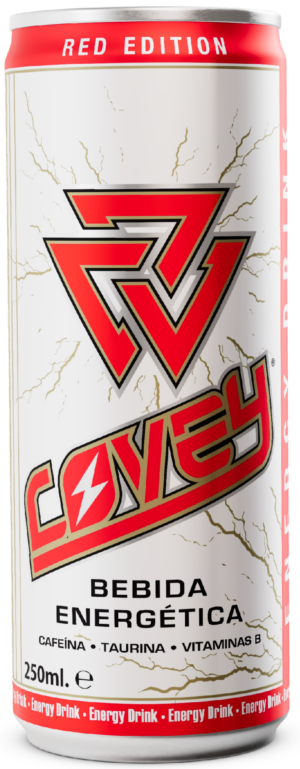 Bebida energética Covey Red Edition española para exportación internacional.