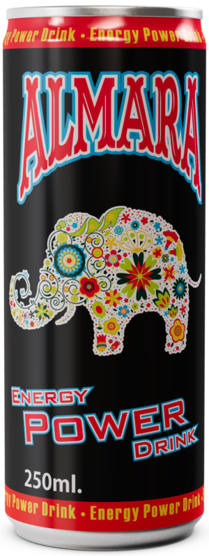 Bebida energética española Almara Power Drink para exportación.